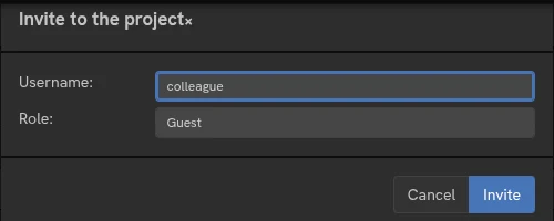 The invite dialog for adding a user and choosing their project role