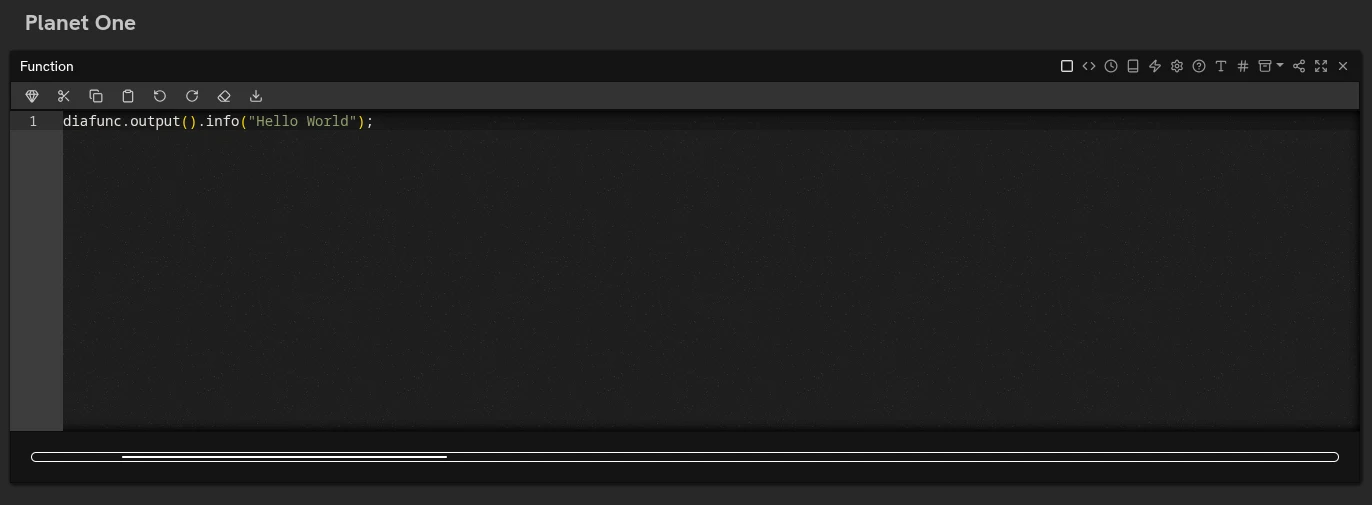 The function editor with the play and stop icons during evaluation