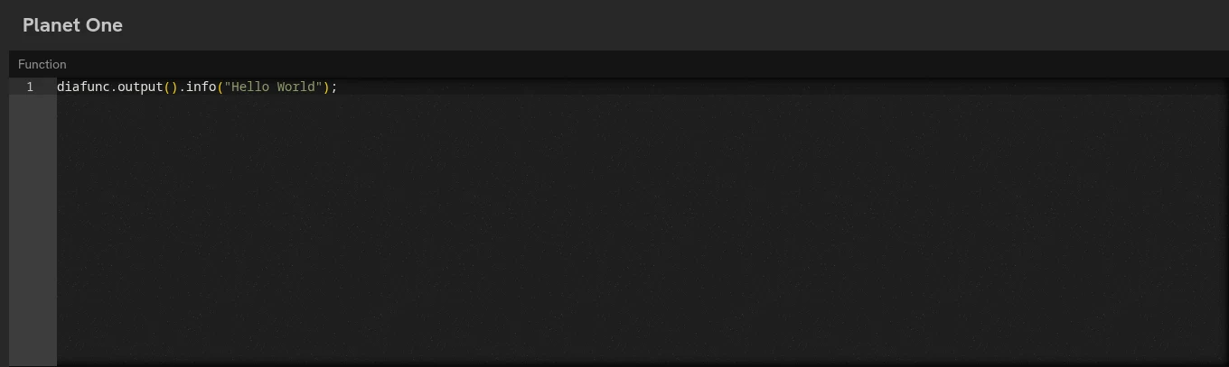 The function code editor with a Hello World function and language settings