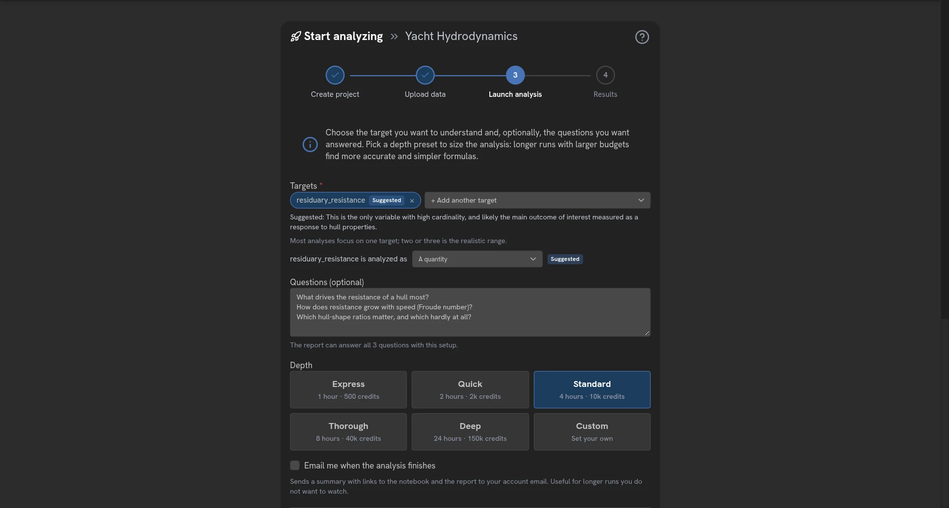 Start an Analysis · Upload a table, choose what to understand, ask your questions